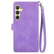 For Samsung Galaxy S25 5G Embossed Flower Zipper Leather Phone Case(Purple)