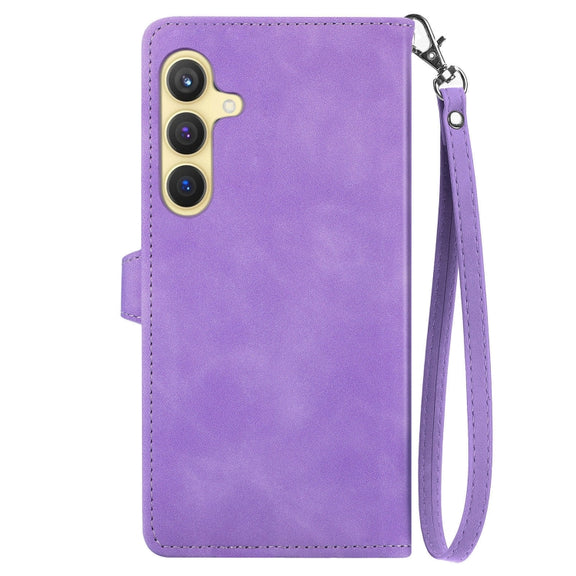 For Samsung Galaxy S25 5G Embossed Flower Zipper Leather Phone Case(Purple)