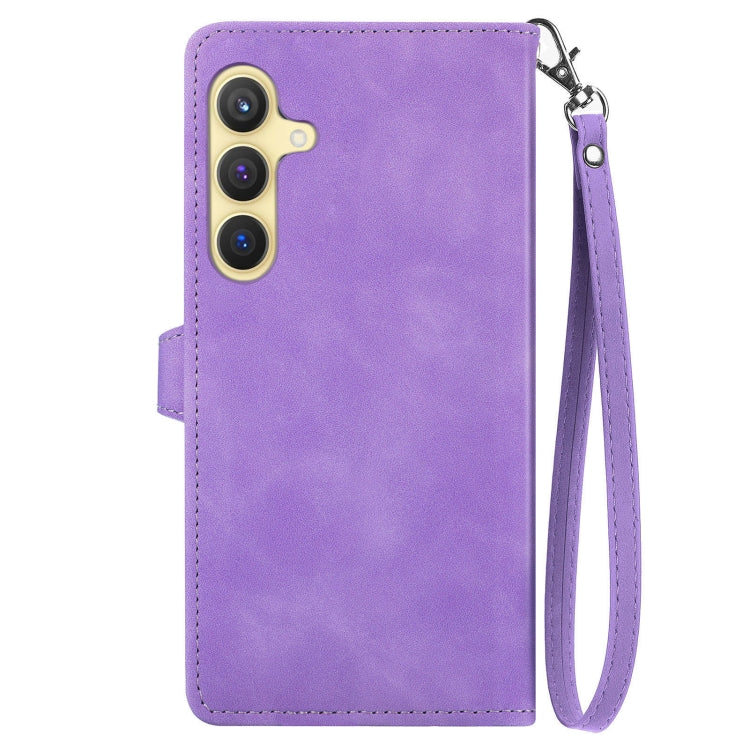 For Samsung Galaxy S25 5G Embossed Flower Zipper Leather Phone Case(Purple)