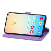 For Samsung Galaxy S25 5G Embossed Flower Zipper Leather Phone Case(Purple)