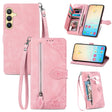 For Samsung Galaxy S25+ 5G Embossed Flower Zipper Leather Phone Case(Pink) - Galaxy S25+ 5G Cases by PMC TechLife | Online Shopping South Africa | PMC TechLife | Buy Now Pay Later Mobicred