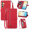 For Samsung Galaxy S25+ 5G Embossed Flower Zipper Leather Phone Case(Red) - Galaxy S25+ 5G Cases by PMC TechLife | Online Shopping South Africa | PMC TechLife | Buy Now Pay Later Mobicred
