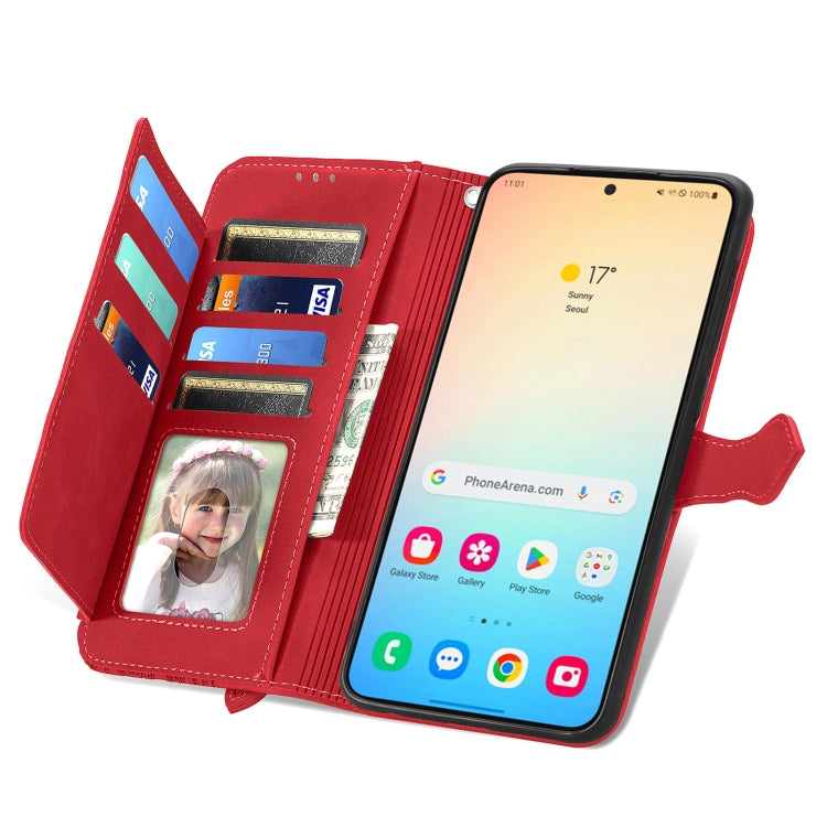 For Samsung Galaxy S25+ 5G Embossed Flower Zipper Leather Phone Case(Red)