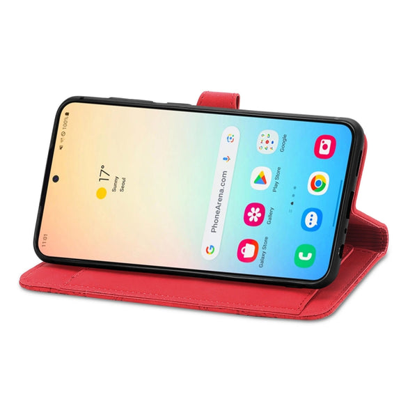 For Samsung Galaxy S25+ 5G Embossed Flower Zipper Leather Phone Case(Red)