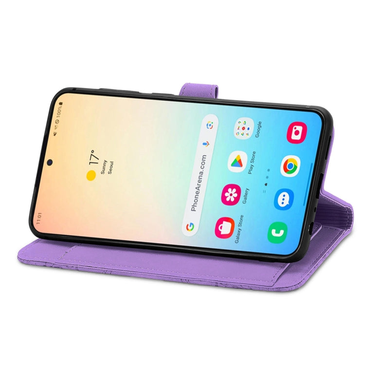 For Samsung Galaxy S25+ 5G Embossed Flower Zipper Leather Phone Case(Purple)