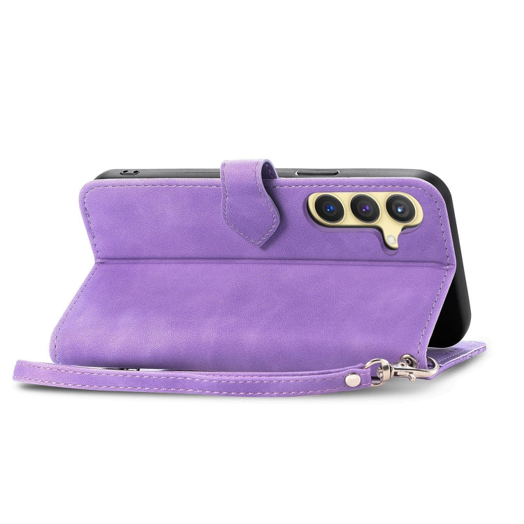 For Samsung Galaxy S25+ 5G Embossed Flower Zipper Leather Phone Case(Purple)