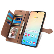 For Samsung Galaxy S25+ 5G Embossed Flower Zipper Leather Phone Case(Brown)