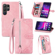 For Samsung Galaxy S25 Ultra 5G Embossed Flower Zipper Leather Phone Case(Pink) - Galaxy S25 Ultra 5G Cases by PMC TechLife | Online Shopping South Africa | PMC TechLife | Buy Now Pay Later Mobicred