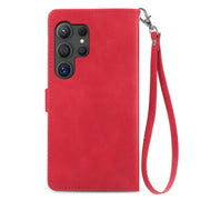 For Samsung Galaxy S25 Ultra 5G Embossed Flower Zipper Leather Phone Case(Red)