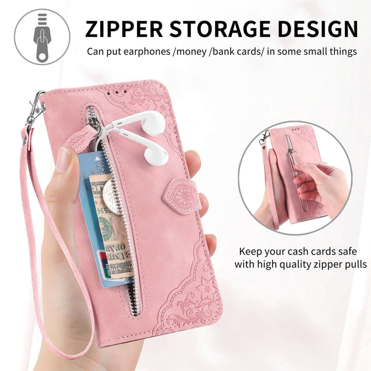 For Samsung Galaxy S25 5G Embossed Flower Zipper Leather Phone Case(Blue)
