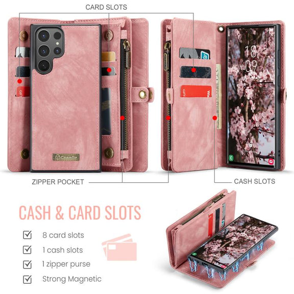 For Samsung Galaxy S25 Ultra 5G CaseMe 008 Detachable Multifunctional Leather Phone Case(Pink)