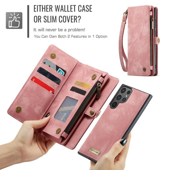 For Samsung Galaxy S25 Ultra 5G CaseMe 008 Detachable Multifunctional Leather Phone Case(Pink)