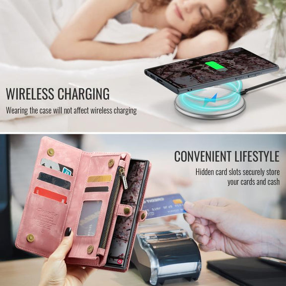 For Samsung Galaxy S25 Ultra 5G CaseMe 008 Detachable Multifunctional Leather Phone Case(Pink)