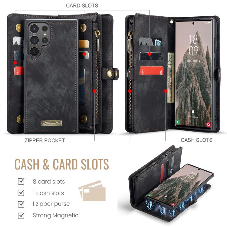 For Samsung Galaxy S25 Ultra 5G CaseMe 008 Detachable Multifunctional Leather Phone Case(Black)