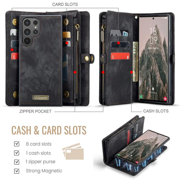 For Samsung Galaxy S25 Ultra 5G CaseMe 008 Detachable Multifunctional Leather Phone Case(Black)