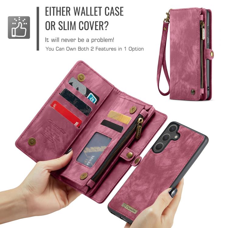 For Samsung Galaxy S25 5G CaseMe 008 Detachable Multifunctional Leather Phone Case(Wine Red)