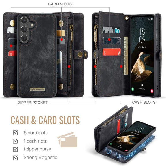 For Samsung Galaxy S25 5G CaseMe 008 Detachable Multifunctional Leather Phone Case(Black)