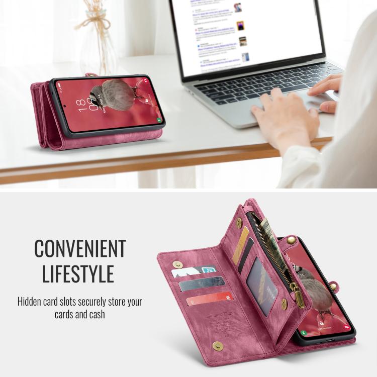 For Samsung Galaxy S25+ 5G CaseMe 008 Detachable Multifunctional Leather Phone Case(Wine Red)