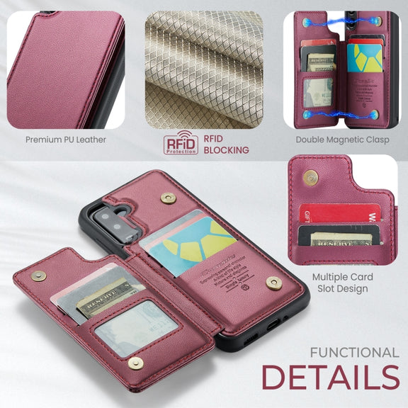 For Samsung Galaxy A16 5G CaseMe C22 Card Slots Holder RFID Anti-theft Phone Case(Red)
