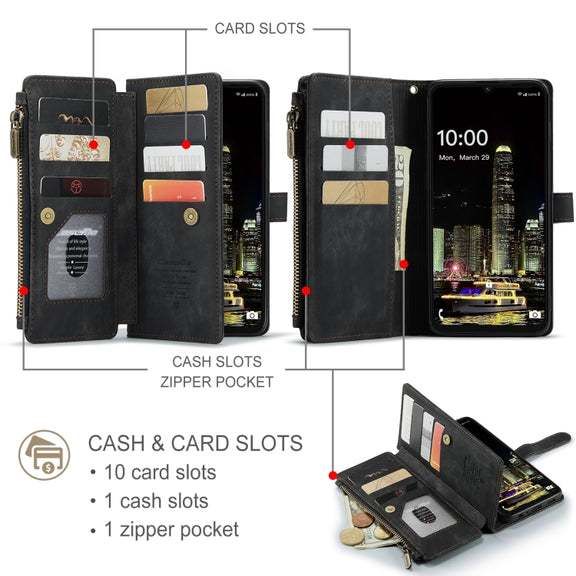 For Samsung Galaxy A16 5G CaseMe C30 Card Slots Zipper Wallet Leather Phone Case(Black)