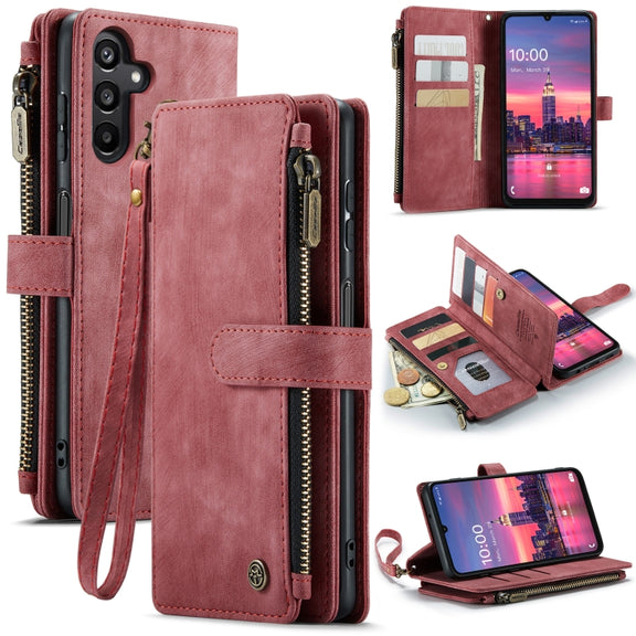 For Samsung Galaxy A16 5G CaseMe C30 Card Slots Zipper Wallet Leather Phone Case(Red)