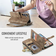 For Samsung Galaxy S25 5G CaseMe C30 Card Slots Zipper Wallet Leather Phone Case(Brown)