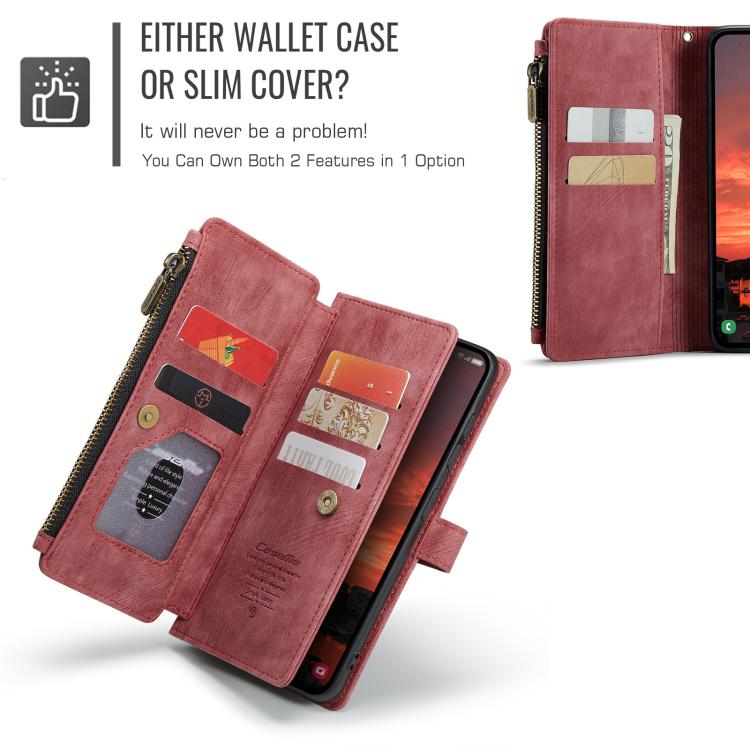 For Samsung Galaxy S25 5G CaseMe C30 Card Slots Zipper Wallet Leather Phone Case(Red)