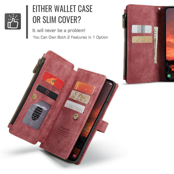 For Samsung Galaxy S25 5G CaseMe C30 Card Slots Zipper Wallet Leather Phone Case(Red)