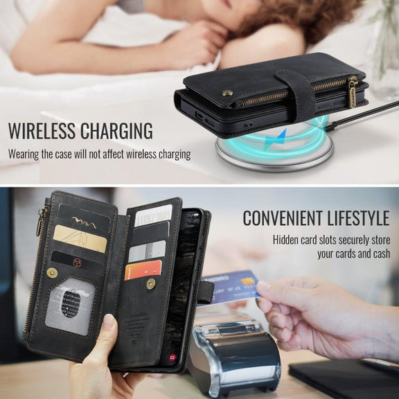 For Samsung Galaxy S25+ 5G CaseMe C30 Card Slots Zipper Wallet Leather Phone Case(Black)