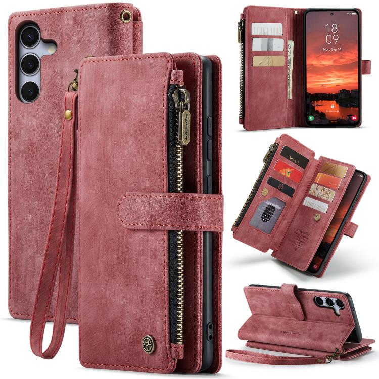 For Samsung Galaxy S25+ 5G CaseMe C30 Card Slots Zipper Wallet Leather Phone Case(Red)