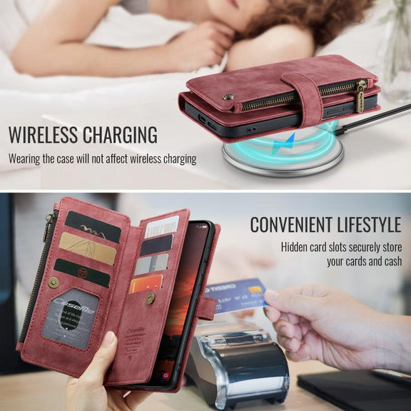 For Samsung Galaxy S25+ 5G CaseMe C30 Card Slots Zipper Wallet Leather Phone Case(Red)