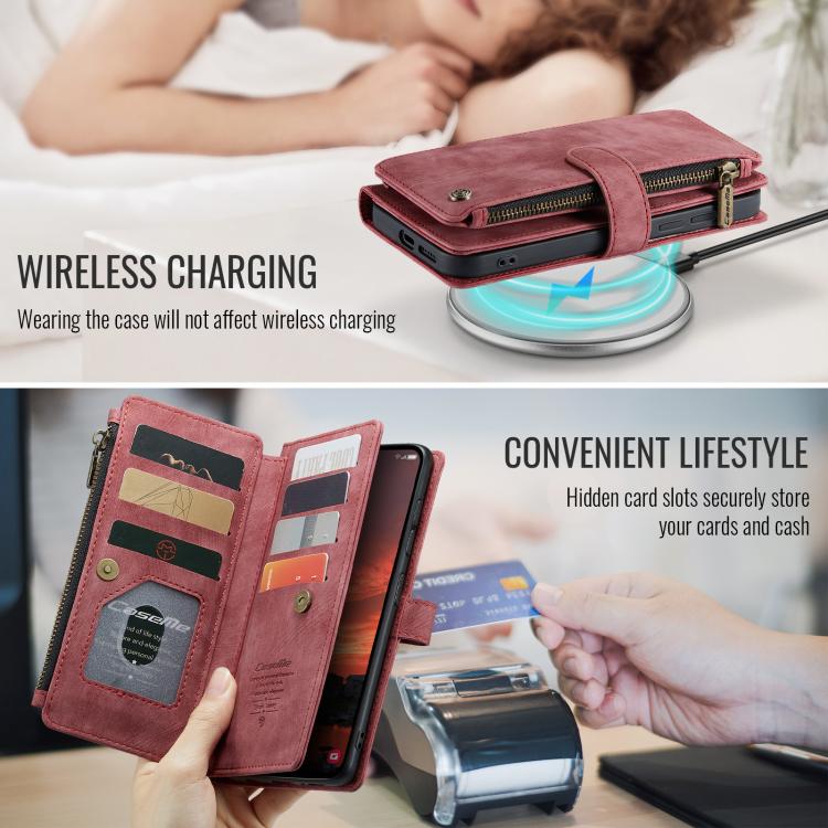 For Samsung Galaxy S25+ 5G CaseMe C30 Card Slots Zipper Wallet Leather Phone Case(Red)