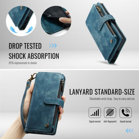 For Samsung Galaxy S25 Ultra 5G CaseMe C30 Card Slots Zipper Wallet Leather Phone Case(Blue)