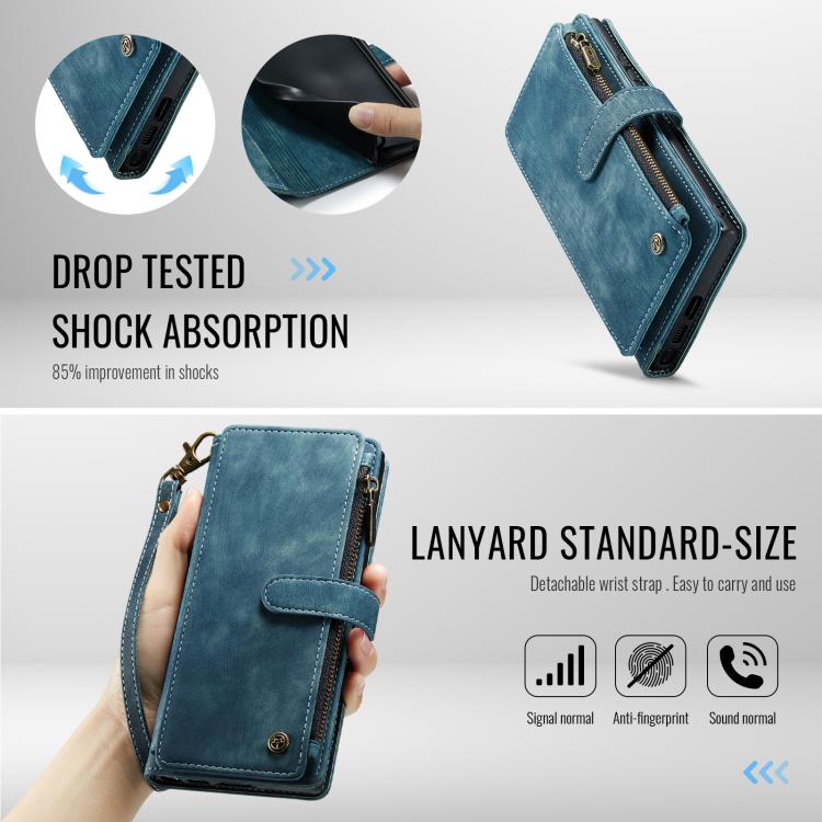 For Samsung Galaxy S25 Ultra 5G CaseMe C30 Card Slots Zipper Wallet Leather Phone Case(Blue)