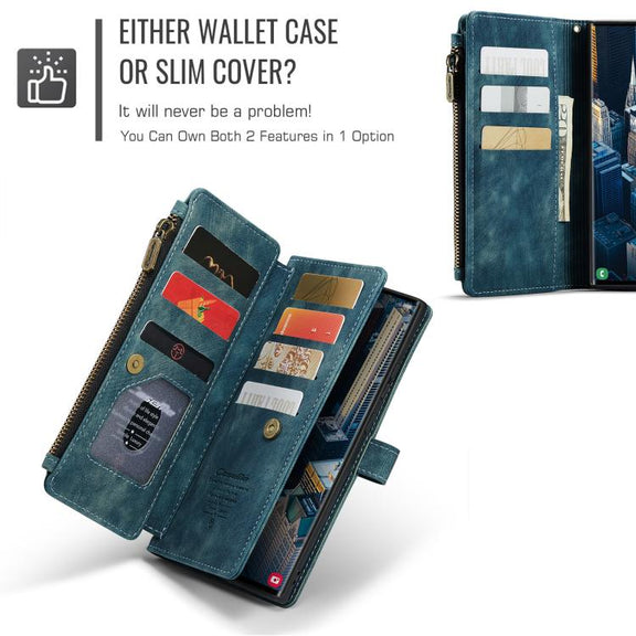 For Samsung Galaxy S25 Ultra 5G CaseMe C30 Card Slots Zipper Wallet Leather Phone Case(Blue)