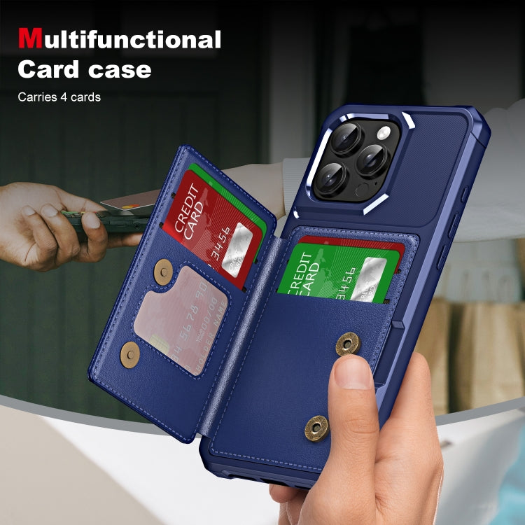 For iPhone 16 Pro Max ENKAY Hat-Prince Card Slot Wallet TPU Back Leather Phone Case with Lens Film(Dark Blue)
