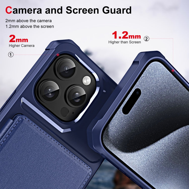For iPhone 16 Pro Max ENKAY Hat-Prince Card Slot Wallet TPU Back Leather Phone Case with Lens Film(Dark Blue)