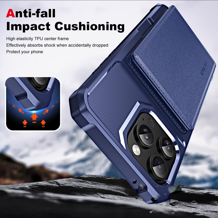 For iPhone 16 Pro Max ENKAY Hat-Prince Card Slot Wallet TPU Back Leather Phone Case with Lens Film(Dark Blue)