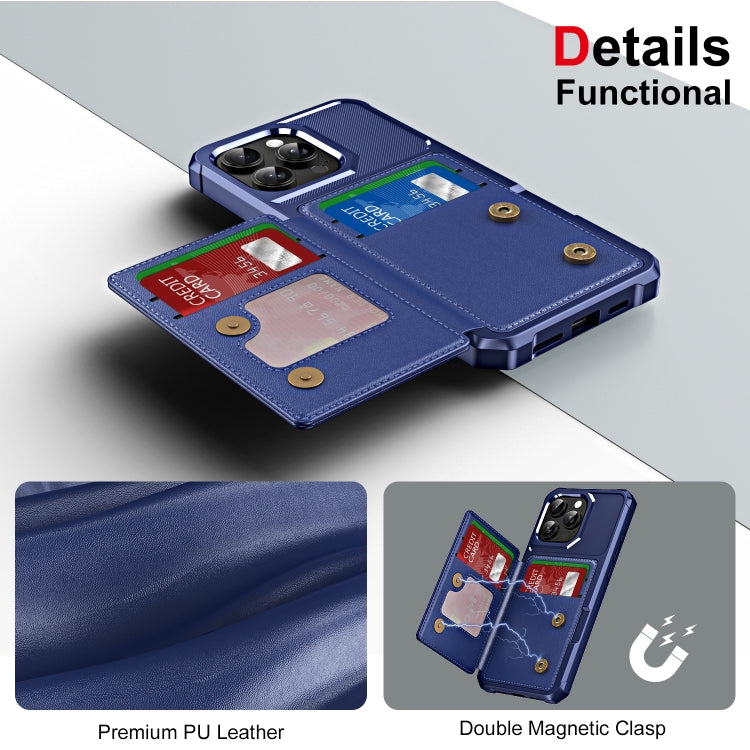 For iPhone 16 Pro Max ENKAY Hat-Prince Card Slot Wallet TPU Back Leather Phone Case with Lens Film(Dark Blue)