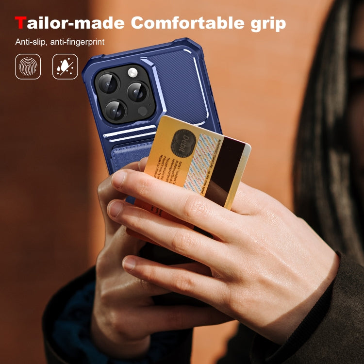For iPhone 16 Pro Max ENKAY Hat-Prince Card Slot Wallet TPU Back Leather Phone Case with Lens Film(Dark Blue)