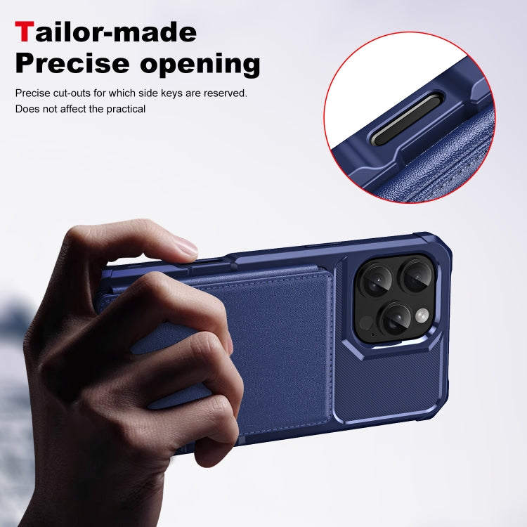 For iPhone 16 Pro Max ENKAY Hat-Prince Card Slot Wallet TPU Back Leather Phone Case with Lens Film(Dark Blue)