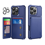 For iPhone 16 Pro ENKAY Hat-Prince Card Slot Wallet TPU Back Leather Phone Case with Lens Film(Dark Blue)