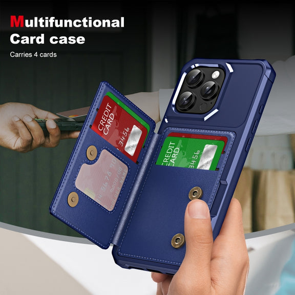 For iPhone 16 Pro ENKAY Hat-Prince Card Slot Wallet TPU Back Leather Phone Case with Lens Film(Dark Blue)