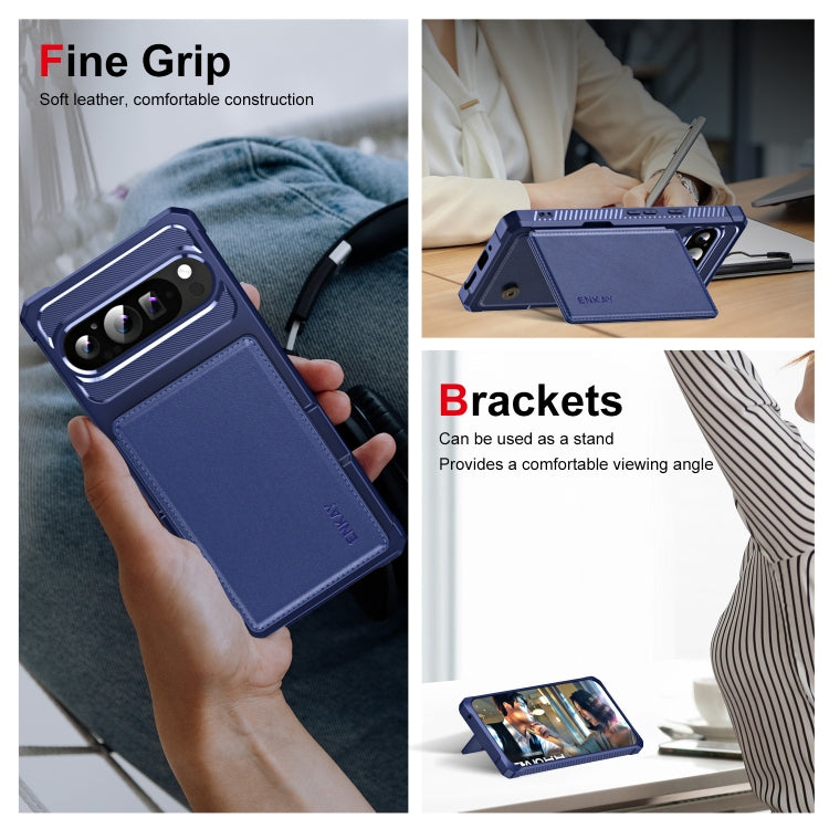 For Google Pixel 9 / 9 Pro ENKAY Hat-Prince Card Slot Wallet TPU Back Leather Phone Case with Lens Film(Dark Blue)