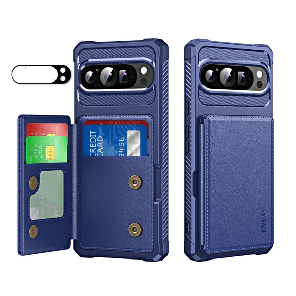 For Google Pixel 9 / 9 Pro ENKAY Hat-Prince Card Slot Wallet TPU Back Leather Phone Case with Lens Film(Dark Blue)