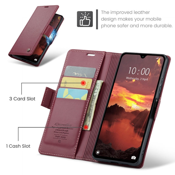 For Redmi 14C CaseMe 023 Butterfly Buckle Litchi Texture RFID Anti-theft Leather Phone Case(Red)