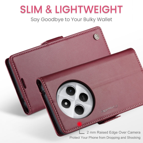 For Redmi 14C CaseMe 023 Butterfly Buckle Litchi Texture RFID Anti-theft Leather Phone Case(Red)