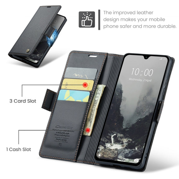 For Redmi 14C CaseMe 023 Butterfly Buckle Litchi Texture RFID Anti-theft Leather Phone Case(Black)