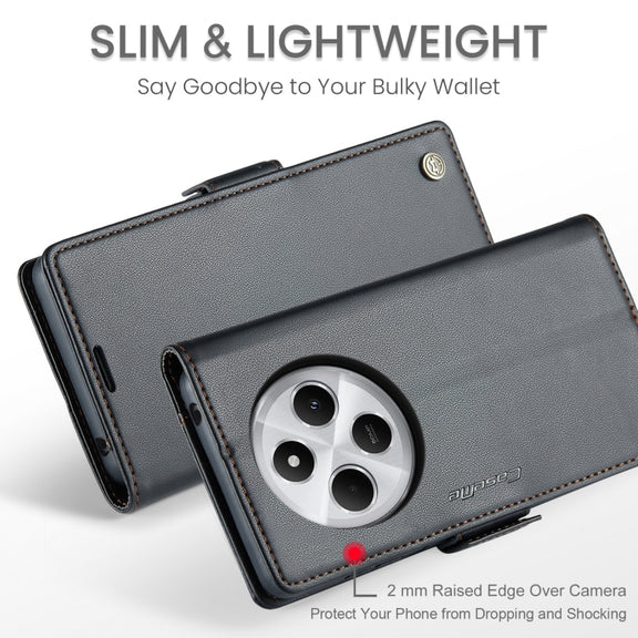 For Redmi 14C CaseMe 023 Butterfly Buckle Litchi Texture RFID Anti-theft Leather Phone Case(Black)