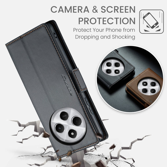 For Redmi 14C CaseMe 023 Butterfly Buckle Litchi Texture RFID Anti-theft Leather Phone Case(Black)